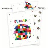 Herding Baby Kinder Renforce Bettwäsche Elmar Elefant weiß bunt 100x135 cm