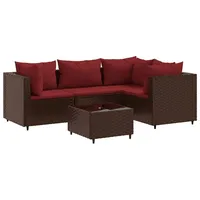 vidaXL 5-tlg. Garten-Lounge-Set mit Kissen Braun Poly Rattan