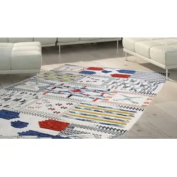 Teppich CALO-DELUXE "Evans 210" Gr. 2, bunt (multi, elfenbeinfarben), B:80cm H:8mm L:150cm, Baumwolle, Wolle, Teppiche, Wolle mit Baumwolle, Wohnzimmer
