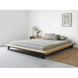 OTTO home Futonbett OTTO HOME "Kobe, Massivholzbett aus Kiefer im Industrial Design, 200 KG belastbar", natur, schwarz, B:165cm H:18,5cm L:225cm, Betten, Futonbett, stabiles Kufengestell, rundum Ablagefläche, FSC, Made in Europe