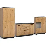 Marmex Möbel Mehrzweckschrank-Set INES SET C Wohnzimmer Flur Schlafzimmer, (3-St) schwarz
