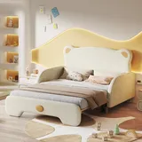 Ball & Cast Polsterbett (140x110cm&140x200cm) in Bärenform, Velvet Fabric Daybed Ausziehbetten mit Weichen Schutzkanten und Holzlatten, Beige