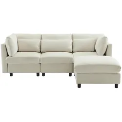Merax Modernes Design, Polstermöbel, Sofa, Dreisitzer-Sofa, Wohnzimmersofa, Ecksofa mit Fußhocker, L-förmiges Ecksofa , Beige
