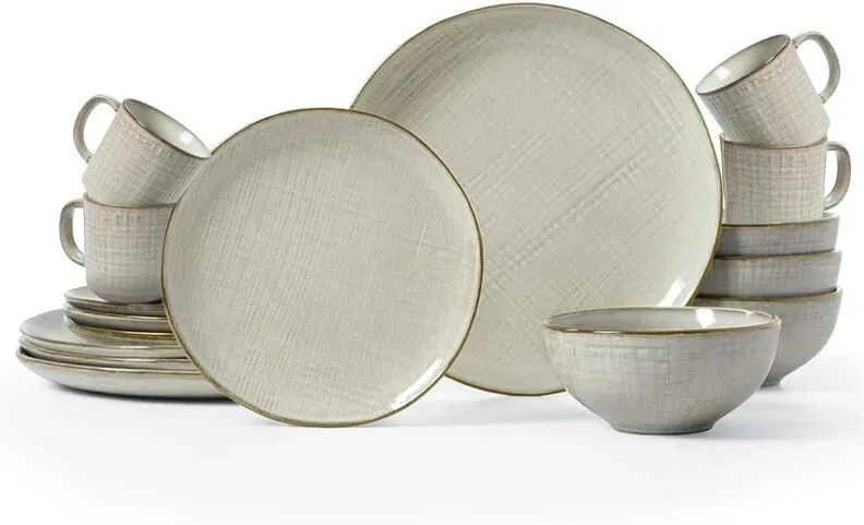 Richmount Moonlight Serie Geschirrset - 12-teiliges Keramikset für 4 Personen - Enthält Essteller/Salatteller/Müslischalen - Spülmaschinen- und Mikrowellengeeignet - Gelbgrau