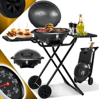 Kesser KESSER® elektrischer Elektrogrill 2in1 Tischgrill - Standgrill mit Deckel und Standfuß max. 2400 Watt Faltbar Thermometer Antihaftbeschichtung Grillplatte Abstelltische 2 Räder