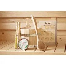 Wolff Finnhaus Saunaset mit Sanduhr, Eimer, KS-Einsatz, Schöpfkelle, Klimamesser, Saunaregeltafel