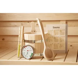 Wolff Finnhaus Saunaset mit Sanduhr, Eimer, KS-Einsatz, Schöpfkelle, Klimamesser, Saunaregeltafel