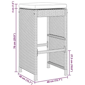 vidaXL Garten-Barhocker mit Kissen 2 Stk. Schwarz Poly Rattan