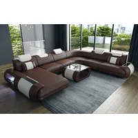 Sofa Dreams Wohnlandschaft Sofa Ledercouch Leder Rimini XXL U Form Ledersofa, Couch, mit LED, wahlweise mit Bettfunktion als Schlafsofa, Designersofa braun