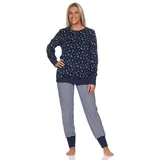 Normann Pyjama Normann Damen Frottee Schlafanzug in maritimer Optik und Anker Motiv blau 40-42