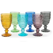 Excelsa Country Flower Set aus 6 Stielgläsern, farbiges Glas, Fassungsvermögen 350 ml, handgefertigt