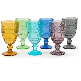 Excelsa Country Flower Set aus 6 Stielgläsern, farbiges Glas, Fassungsvermögen 350 ml, handgefertigt