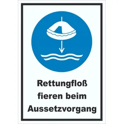 Rettungsfloß fieren beim Aussetzvorgang Schild A5 (148x210mm)