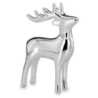 Kleine Stehende Silber Deko Rentier Figur & Geweih 11 cm - Weihnachten Wildfigur