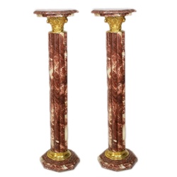 Casa Padrino Barock Marmor Säulen Set Rot / Gold - Marmor Säule (2 Stk)