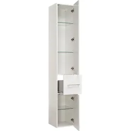 Saphir »Quickset 376 Badschrank 30 cm breit, 2 Türen, 1 Schublade« Weiß Hochglanz, Griffe in Chrom glänzend
