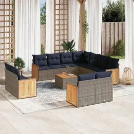 vidaXL Gartensofa-Set mit Kissen, grau, Polyrattan