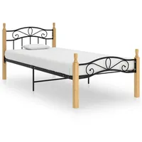 VidaXL Bettgestell Schwarz Metall und Massivholz Eiche 90x200 cm