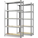 Karat Schwerlastregal Holz/Stahl 200 x 120 x 60 cm silber 5 Holzböden 2 Stück