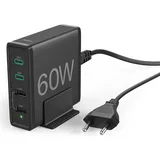 Hama Ladestation, 60 Watt, 4-fach (2x PD/QC USB-C, 2x USB-A), Schwarz (00201628)