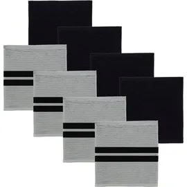 DDDDD Spültuch Kombi-Set Basic & Baxter, 30x30 cm, aus 100% Baumwolle, (Set, 8-tlg., bestehend aus 4x Spültuch Basic & 4x Spültuch Baxter), optimale Saugfähigkeit, mit praktischer Aufhängeschlaufe grau