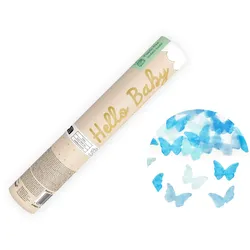 PartyDeco Konfettikanone Baby Geschlecht Junge Schmetterlingskonfetti 20cm Konfetti Kanone Party Popper Babyparty Babyshower Konfettiregen Konfettibombe Blau