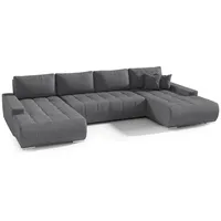 FEDVE Ecksofa mit Schlaffunktion DHAKA U Form Couch Sofagarnitur - Grau Textil, U-Form, 185x85x350 cm, Wohnzimmer, Sofas Couches, Wohnlandschaften, Wohnlandschaften in U-Form