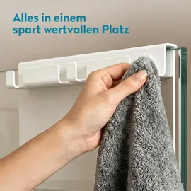 doporro Duschablage ohne Bohren, Duschregal ohne Bohren 2 Ebenen, Duschablage zum Hängen für Glasduschtüren, mit 5 Haken, Weiß, Oryne-01