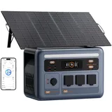 OSCAL PowerMax 1800SE Tragbare Powerstation mit 200W Solarpanel, 3x230V AC Outputs 1800W, 1024Wh LiFePO4 Batterie, 0-80% in 45 Mins, 11 Anschlüsse, Solargenerator für Notfälle, Outdoors, Camping