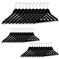 Relaxdays Kleiderbügel Holz 30er Set, Schwarz,Silber