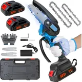 Mini Kettensäge, Akku Kettensäge, 21V 4 Zoll Elektro Kettensäge Akku, mit 2 akku und Ladegerät, 2 Ersatzketten