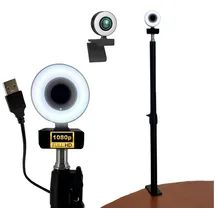TronicXL Autofokus Webcam mit Ringlicht Lampe Klemmstativ Tischplatte Halterung Full HD 1920x1080p I 2 Mikrofone Stereo Geräuschunterdrückung Hintergrund I