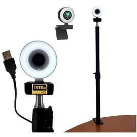 TronicXL Autofokus Webcam mit Ringlicht Lampe Klemmstativ Tischplatte Halterung Full HD 1920x1080p I 2 Mikrofone Stereo Geräuschunterdrückung Hintergrund I