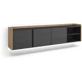 SKRAUT HOME Lowboard 207x50 cm Schwarz Eiche Holzwerkstoff