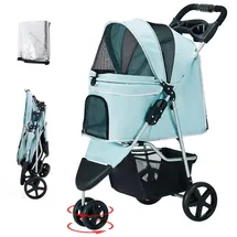 joyfultails Hundewagen Hundebuggy Bis15kg, Faltbarer Hundewagen mit Aufbewahrungskorb, Netzfenster, Hundetrolley für Kleine Mittle Hunde Regenschutzabdeckung Jogger Katzenbuggy rosa