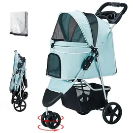 joyfultails Hundewagen Hundebuggy Bis15kg, Faltbarer Hundewagen mit Aufbewahrungskorb, Netzfenster, Hundetrolley für Kleine Mittle Hunde Regenschutzabdeckung Jogger Katzenbuggy rosa