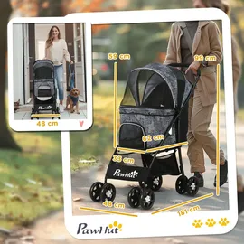 PawHut Hundewagen faltbar mit Kissen 81 x 48 x 99 cm Grau/Schwarz