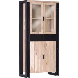Vitrine GUTMANN FACTORY "Building", schwarz (natur, schwarz), B:90cm H:180cm T:40cm, Massivholz, Glas, Schränke, im Industrial Design
