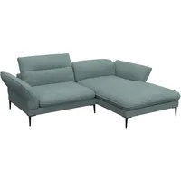 Ecksofa FLEXLUX "Salino, Funktionssofa mit Recamiere, Relaxsofa, Ecksofa" Sofas Gr. B/H/T: 245 cm x 88 cm x 182 cm, Boucle, Recamiere rechts, blau (sky blue) Ecksofas Sofa mit Arm- und Kopfteil-Verstellungen, Kaltschaum & Stahl-Wellen