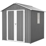Jaxilyn Metall-Gartenhaus 170x170x191cm für den Außenbereich – Gerätehaus aus Stahl mit Fenster für Garten, Terrasse und Rasen (Grau)