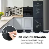 Klarstein Miro XL - Kühl-/Gefrierkombination, 180-Liter-Kühlschrank, 69-Liter-Gefrierfach, 4 Glasablagen, 3 Türablagen, 3 Gefrierkörbe, ZestfulART Design, Tafel-Front, Farbe: Schwarz