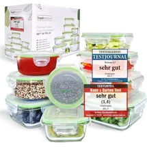 Fresh Master Frischhaltedose Set 18 tlg. Borosililatglas, (370 ml, 640 ml, 1.050 ml, 1.520 ml rechteckig mit Deckel 320 ml, 800 ml quadratisch mit...