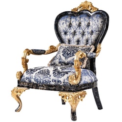 Casa Padrino Luxus Barock Sessel Blau / Schwarz / Gold - Prunkvoller Wohnzimmer Sessel - Barockstil Wohnzimmer Möbel - Luxus Möbel im Barockstil - Barock Einrichtung - Wohnzimmer Einrichtung