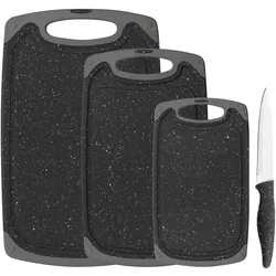 GRÄWE Schneidebrett-Set, 4-teilig, inkl. Messer, Granit-Look, grau