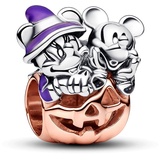 PANDORA Disney Micky Maus & Minnie Maus Halloween Kürbis Charm aus Sterling Silber mit 14 Karat rosévergoldete Metalllegierung, Kompatibel Moments Armbändern, 782816C01