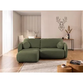 s-style möbel Ecksofa Candy mit Schlaffunktion Grün Bouclé-Stoff - Ottomane links