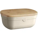 Emile Henry Brotkasten - mit Holzdeckel als Schneidebrett - creme
