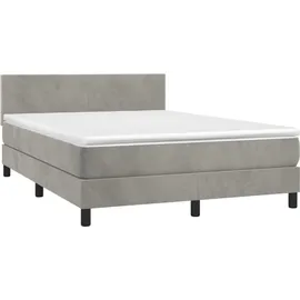 vidaXL Boxspringbett mit Matratze & LED Hellgrau 140x200 cm Samt