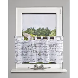 Scheibengardine HOME BASICS "SCHRIFTEN" Gr. 1, beige (naturfarben), B:135cm H:48cm, Polyester, Gardinen, Schlaufencafehaus, digital bedruckt