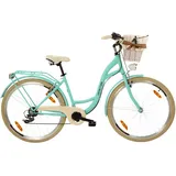 Goetze Mood Damenrad, City Bike 26 Zoll, 6-Gang mit Korb, Mintgrün | Creme